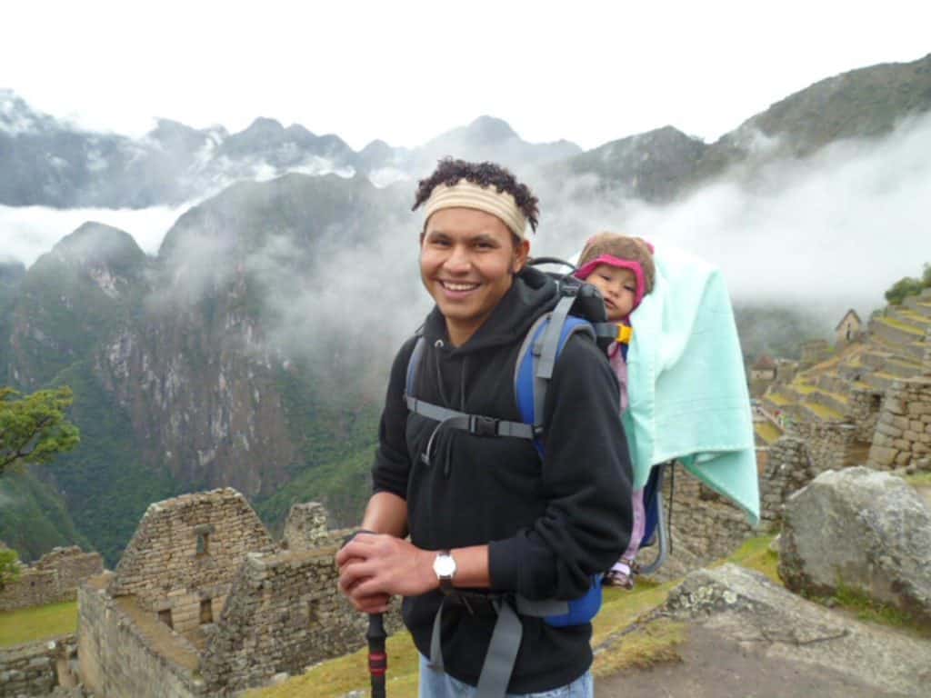 father with kid at machu picchu