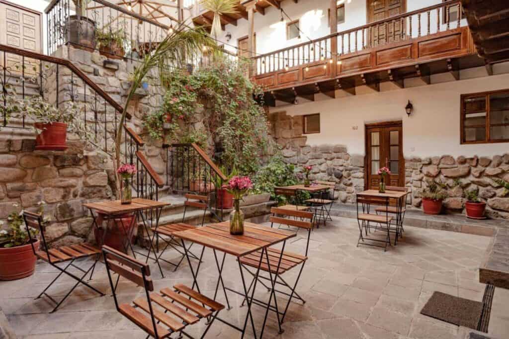 patio of andenes hotel in cusco